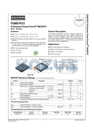 FDMS7672 datasheet - N-Channel PowerTrench^ MOSFET 30 V, 5.0 mY