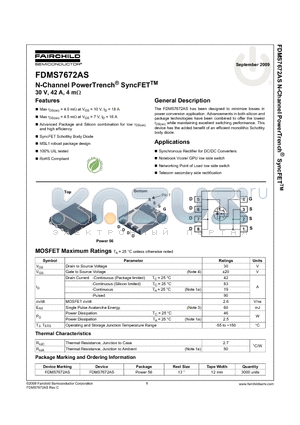 FDMS7672AS datasheet - N-Channel PowerTrench^ SyncFET 30 V, 42 A, 4 mY