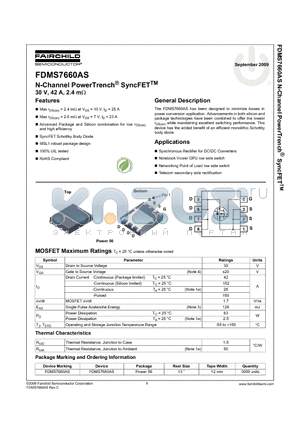 FDMS7660AS datasheet - N-Channel PowerTrench^ SyncFET 30 V, 42 A, 2.4 mY