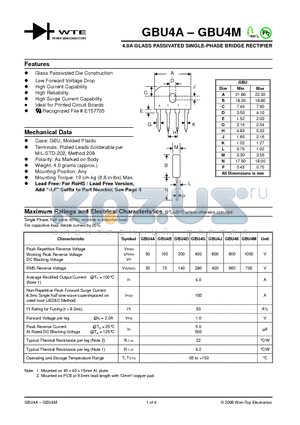 GBU4G datasheet - 4.0A GLASS PASSIVATED SINGLE-PHASE BRIDGE RECTIFIER