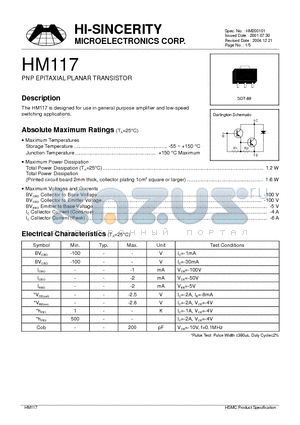 HM117 datasheet - PNP EPITAXIAL PLANAR TRANSISTOR