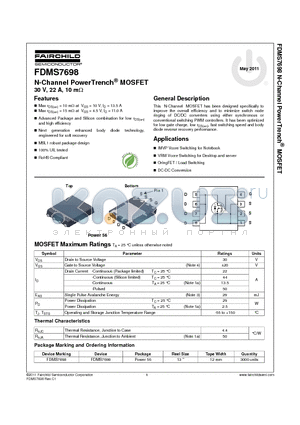 FDMS7698 datasheet - N-Channel PowerTrench^ MOSFET