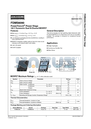 FDMS8090 datasheet - PowerTrench^ Power Stage 100 V Symmetric Dual N-Channel MOSFET