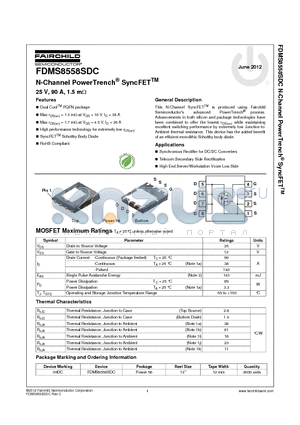 FDMS8558SDC datasheet - N-Channel PowerTrench^ SyncFETTM 25 V, 90 A, 1.5 mY