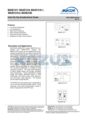 MA4E1319-1 datasheet - GaAs Flip Chip Schottky Barrier Diodes