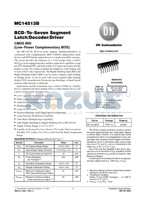 MC14513B datasheet - BCD-To-Seven Segment Latch/Decoder/Driver