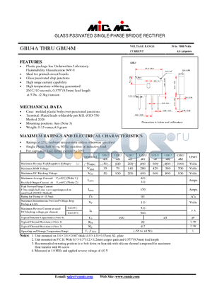 GBU4J datasheet - GLASS PSSIVATED SINGLE-PHASE BRIDGE RECTIFIER