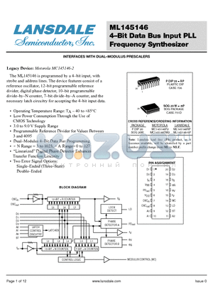 MC145146DW2 datasheet - 4-Bit Data Bus Input PLL Frequency Synthesizer