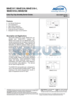 MA4E1319-2 datasheet - GaAs Flip Chip Schottky Barrier Diodes