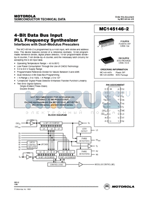 MC145146P-2 datasheet - 4 BIT DATA BUS INPUT BUS INPUT PLL FREQUENCY SYNTHESIZER