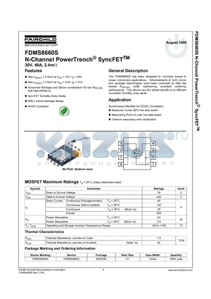 FDMS8660S datasheet - N-Channel PowerTrench SyncFET (30V, 40A, 2.4mOHM)