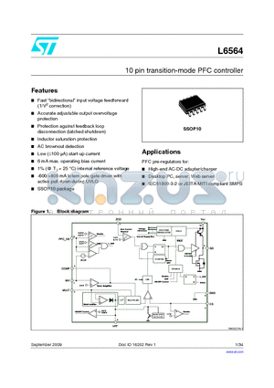 L6564DTR datasheet - 10 pin transition-mode PFC controller