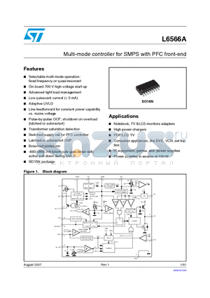 L6566 datasheet - Multi-mode controller for SMPS with PFC front-end