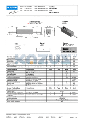 HM12-1A69-150 datasheet - HM Reed Relay
