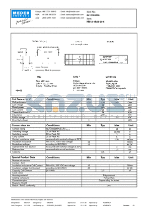 HM12-1A69-20-6 datasheet - HM Reed Relay