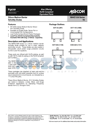 MA4E1339A-1141T datasheet - Silicon Medium Barrier Schottky Diodes