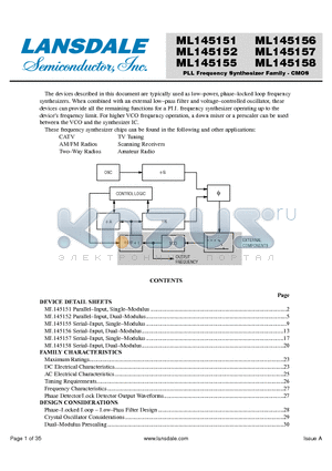 MC145151P2 datasheet - Parallel-Input PLL Frequency Synthesizer Interfaces with Single-Modulus Prescalers