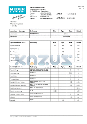 HM12-1A83-03_DE datasheet - (deutsch) HM Reed Relay