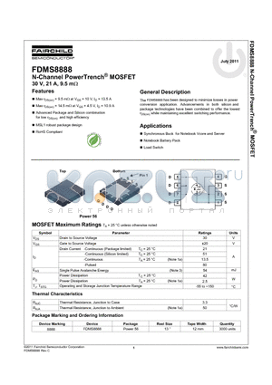 FDMS8888 datasheet - N-Channel PowerTrench^ MOSFET