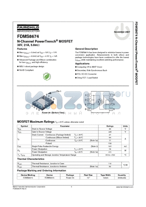 FDMS8674 datasheet - N-Channel PowerTrench^ MOSFET