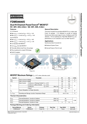 FDMS9600S datasheet - Dual N-Channel PowerTrench^ MOSFET