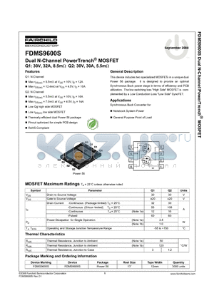 FDMS9600S_08 datasheet - Dual N-Channel PowerTrench^ MOSFET