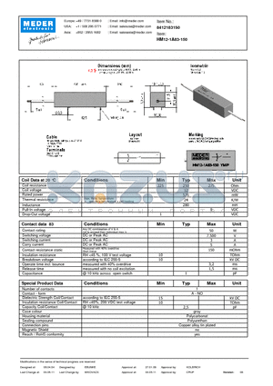 HM12-1A83-150 datasheet - HM Reed Relay