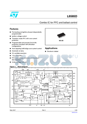 L6585D datasheet - Combo IC for PFC and ballast control
