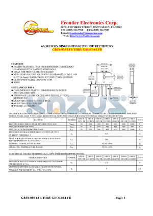 GBU6-02-LFR datasheet - 6A SILICON SINGLE-PHASE BRIDGE RECTIFIERS