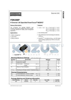 FDN306P datasheet - P-Channel 1.8V Specified PowerTrench MOSFET