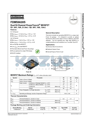 FDMS9620S_07 datasheet - Dual N-Channel PowerTrench^ MOSFET