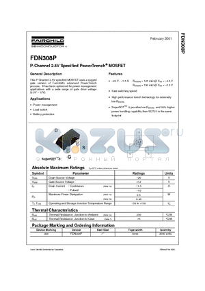 FDN308P datasheet - P-Channel 2.5V Specified PowerTrench MOSFET