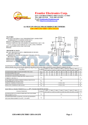 GBU6-04-LFR datasheet - 6A SILICON SINGLE-PHASE BRIDGE RECTIFIERS