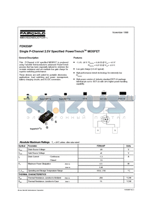 FDN336 datasheet - Single P-Channel 2.5V Specified PowerTrenchTM MOSFET