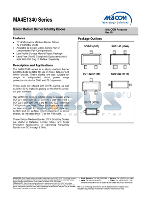 MA4E1340A1-1141T datasheet - Silicon Medium Barrier Schottky Diodes