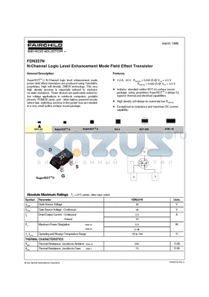 FDN337N datasheet - N-Channel Logic Level Enhancement Mode Field Effect Transistor