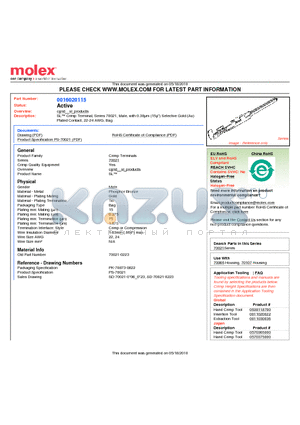 70021-0223 datasheet - SL Crimp Terminal, Series 70021, Male, with 0.38lm (15l) Selective Gold (Au) Plated Contact, 22-24 AWG, Bag