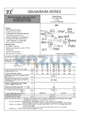 GBU6005 datasheet - SINGLE PHASE 4.0/6.0/8.0 AMPS. GLASS PASSIVATED BRIDGE RECTIFIERS