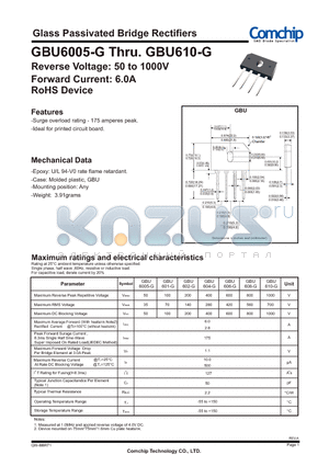 GBU6005-G datasheet - Glass Passivated Bridge Rectifiers