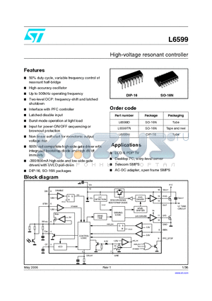 L6599 datasheet - High-voltage resonant controller