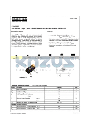 FDN358P datasheet - P-Channel Logic Level Enhancement Mode Field Effect Transistor