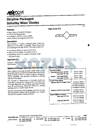 MA4E197 datasheet - Stripline Packaged Schottky Mixer Diodes