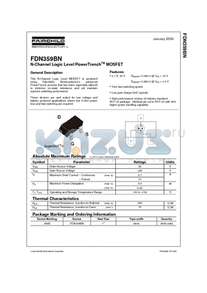 FDN359BN datasheet - N-Channel Logic Level PowerTrench TM MOSFET