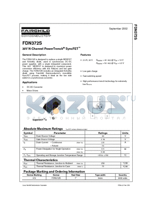 FDN372S datasheet - 30V N-Channel PowerTrench SyncFET