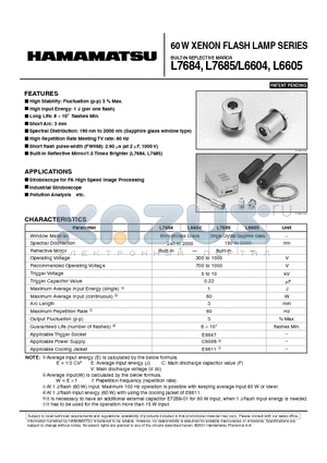 L6604 datasheet - 60 W XENON FLASH LAMP SERIES