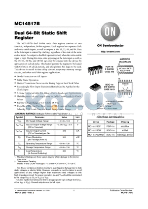 MC14517BDW datasheet - Dual 64-Bit Static Shift Register