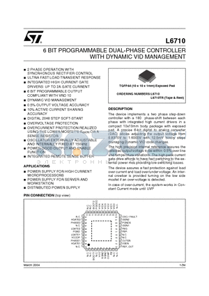L6710 datasheet - 6 BIT PROGRAMMABLE DUAL-PHASE CONTROLLER WITH DYNAMIC VID MANAGEMENT