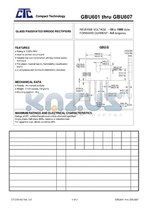 GBU603 datasheet - GLASS PASSIVATED BRIDGE RECTIFIERS