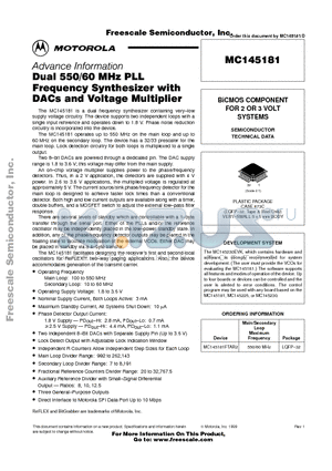 MC145181 datasheet - Dual 550/60 MHz PLL Frequency Synthesizer with DACs and Voltage Multiplier