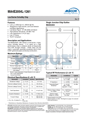 MA4E2054L-1261 datasheet - Low Barrier Schottky Chip